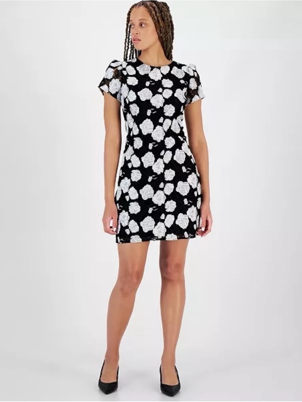 Sam Edelman Black White Floral Embroidered Lace Sheath Dress Tie Back Bow 4